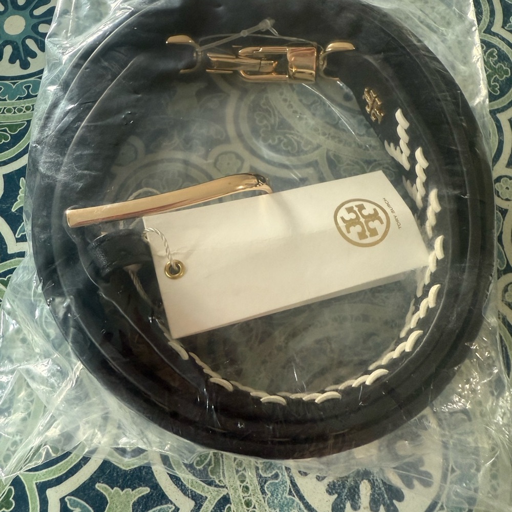 Tory Burch Woven Black Leather Guitar Strap